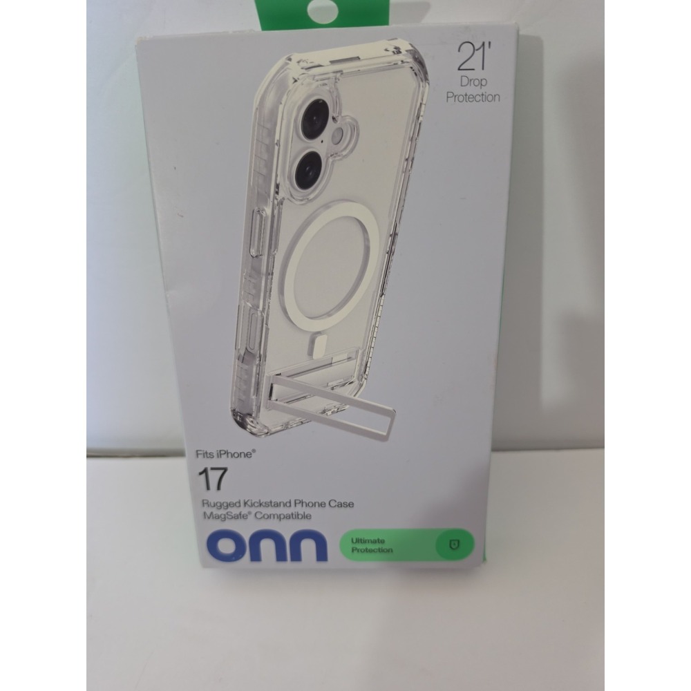 onn MagSafe Compatible Rugged Phone Case with Kickstand for iPhone 17 - Clear
